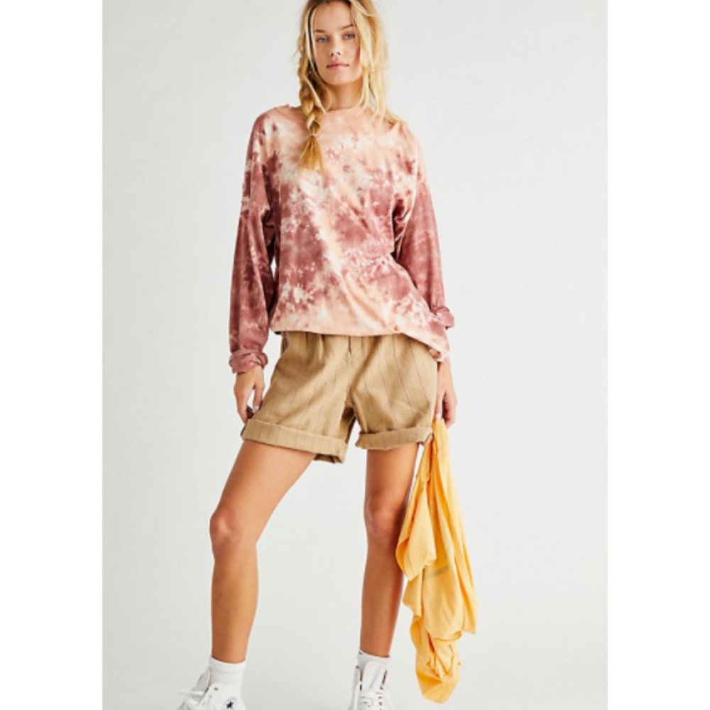 Free People Be Free Tie-Dyed Long-Sleeve T-Shirt Cabernet Combo Medium NWT